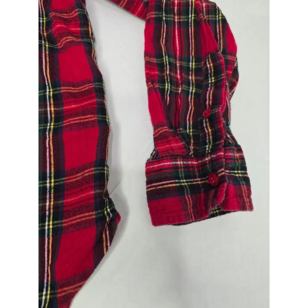 Time and Tru Red Plaid Flannel Shirt XL Cotton Button Front Tartan Fall